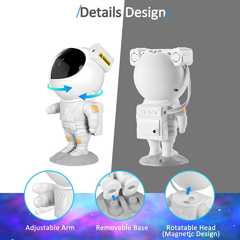 Stjernete LED-projektor – Astronautlampe med 360° roterende hode og fjernkontroll for soverom og stue | Luvikno