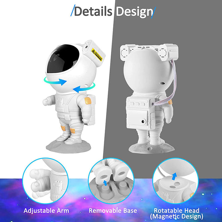 Stjernete LED-projektor – Astronautlampe med 360° roterende hode og fjernkontroll for soverom og stue | Luvikno