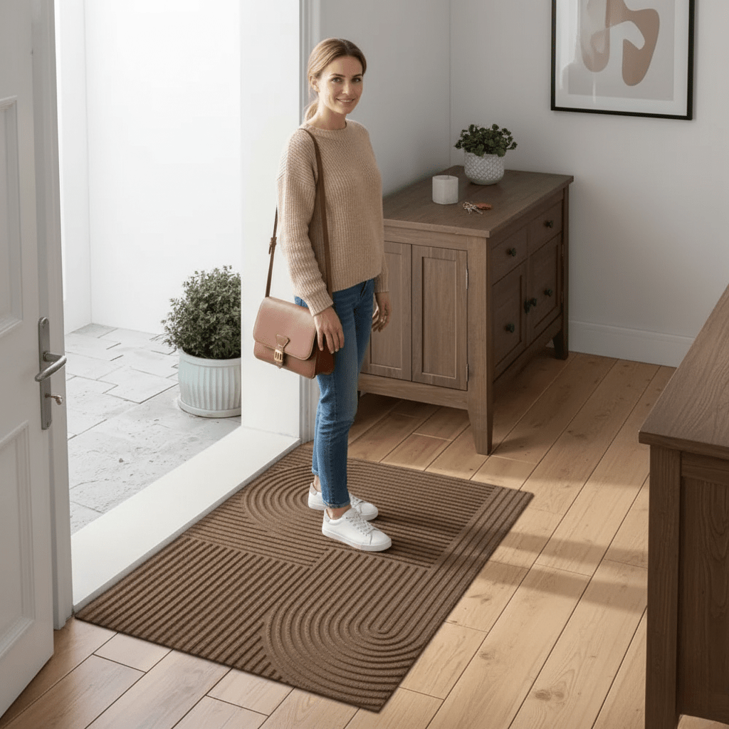 Luvikno | Absorberende, vaskbar matte med flytende linjemønster