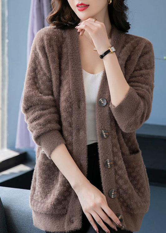 Luvik | Pussit Patchwork Minkkarievät Takit Neulottu V-kaula Napit