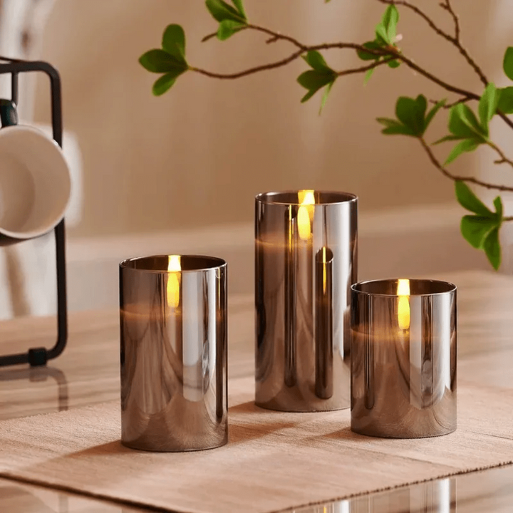 LED Stearinlys Glass Flammeløs Sett Luvikno