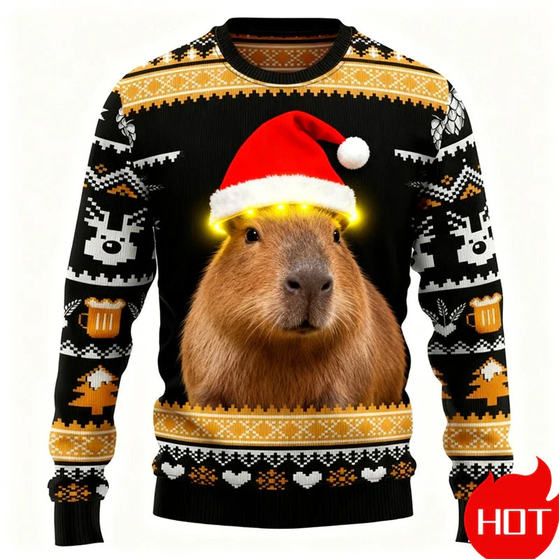 Luvik | Joulupaita - 3D Capybara -design, Lämmin Mukavuus & Iloinen Juhlaviyhdistelmä