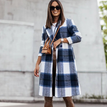 Luvik | Villakangas takki - Pitkä ruutukuosiset naisten syksytakki