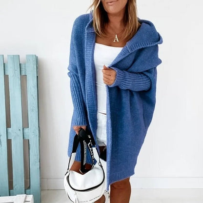 Blau Strickjacke mit Kapuze