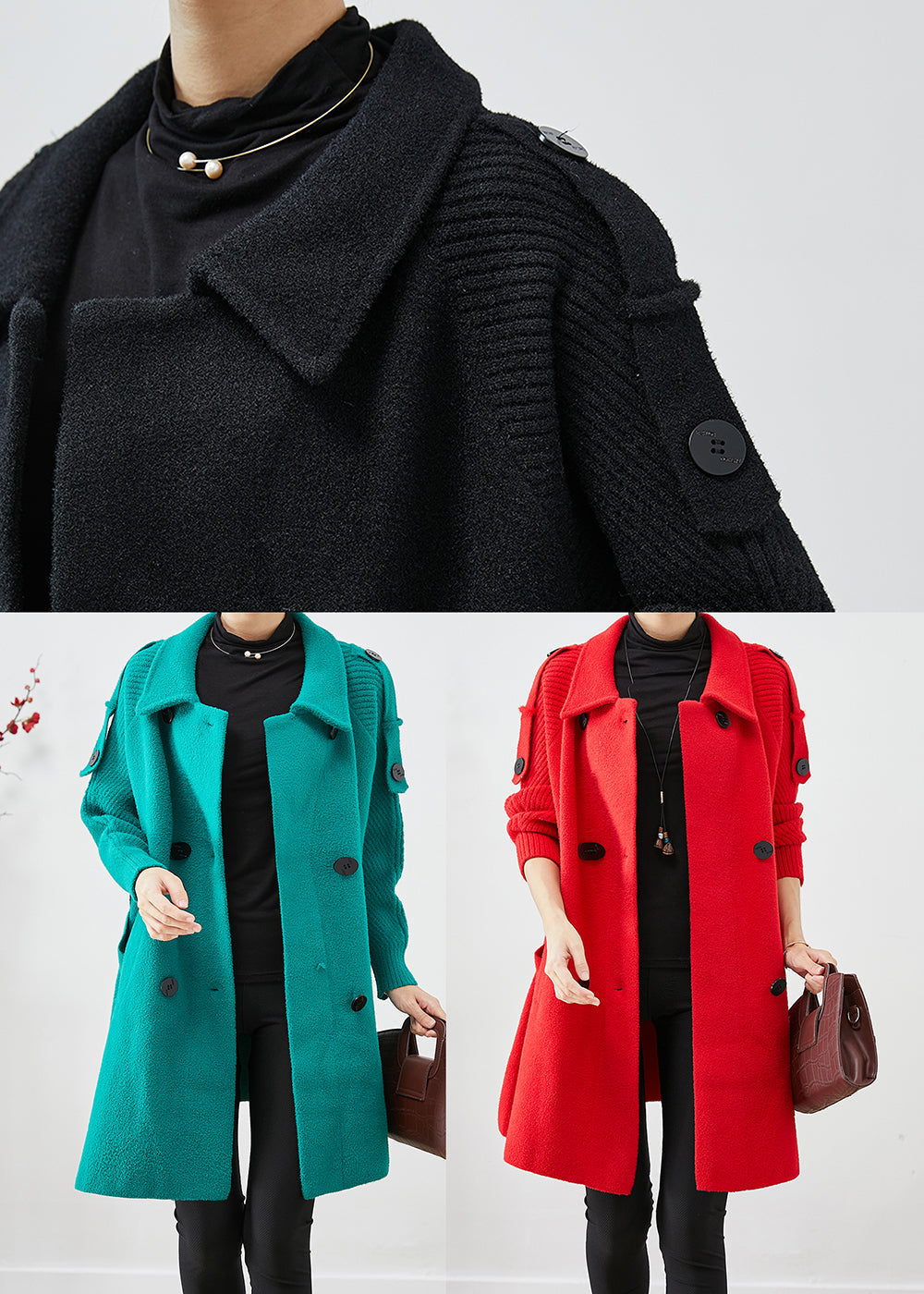 Luvik | Svart ull trenchcoat med dobbelt brystlomme