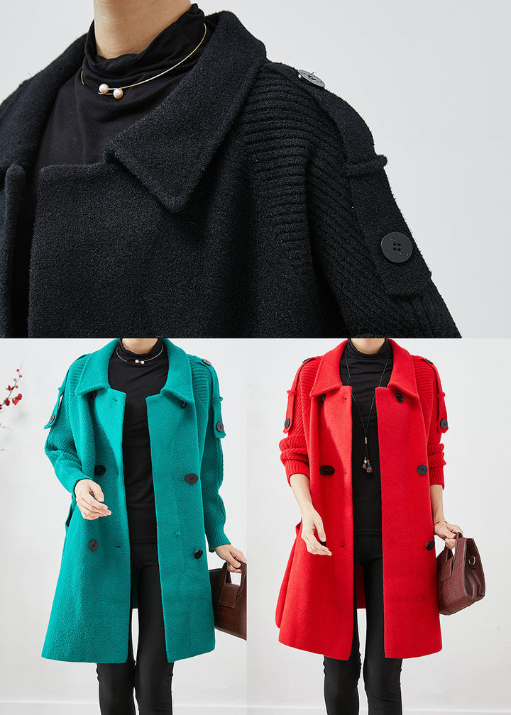 Luvik | Svart ull trenchcoat med dobbelt brystlomme