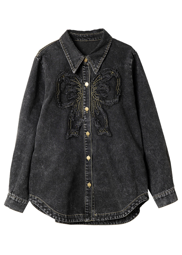 Luvik | Peter Pan svart krage stikninger knapper denim jakker