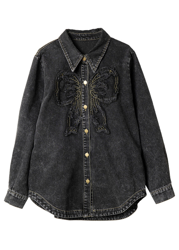 Luvik | Peter Pan svart krage stikninger knapper denim jakker