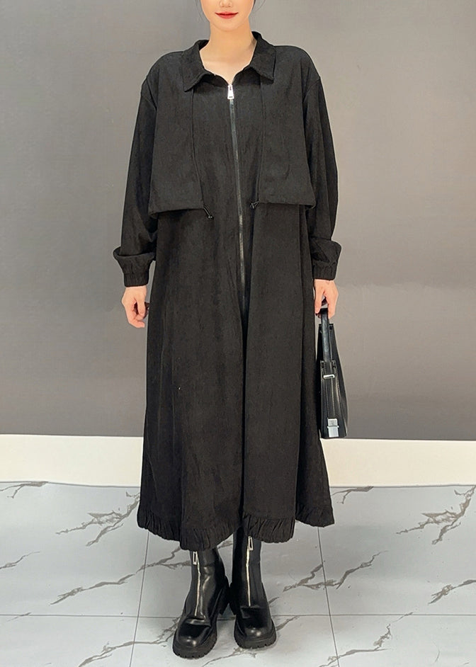 Luvik | Peter Pan kaulus musta samettikankaiset taskut trenssitakki maxi talvi