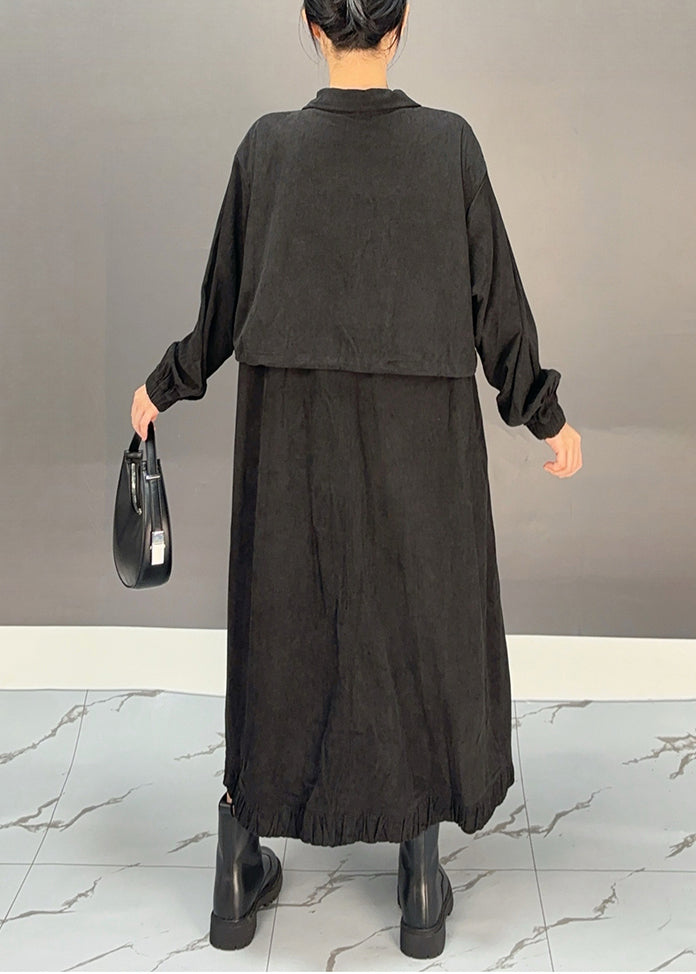 Luvik | Peter Pan kaulus musta samettikankaiset taskut trenssitakki maxi talvi