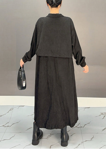 Luvik | Peter Pan kaulus musta samettikankaiset taskut trenssitakki maxi talvi