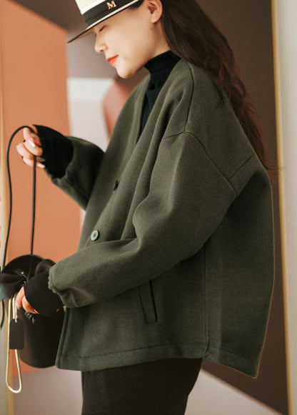 Luvik | Vihreä musta V-kaula taskut villakotelot talvi