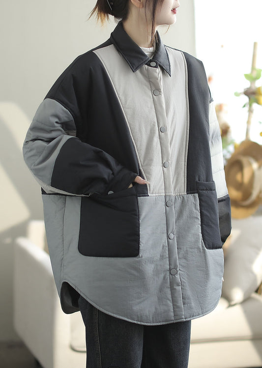 Luvik | Sininen Peter Pan Kaulus Taskut Patchwork Ohut Puuvilla Vaahtokankaiset Takit