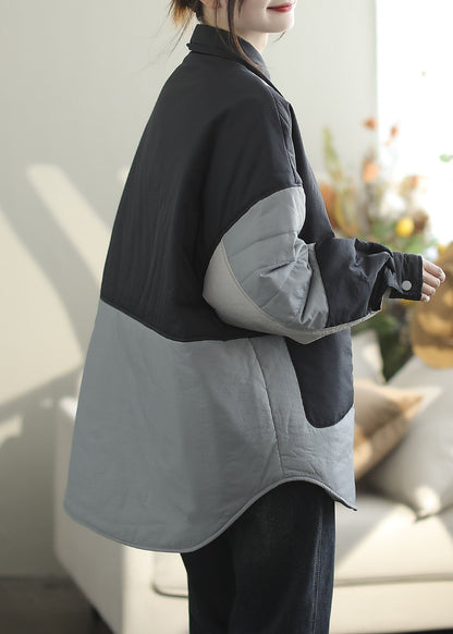 Luvik | Sininen Peter Pan Kaulus Taskut Patchwork Ohut Puuvilla Vaahtokankaiset Takit