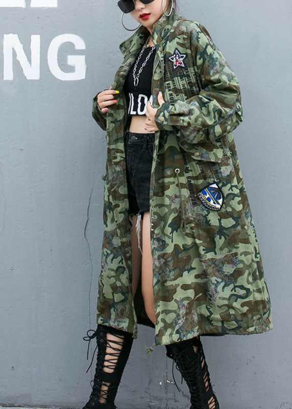 Luvik | Camouflage Clous Printet Denimposer Trench-coats Med Lange Ermer