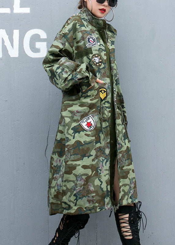 Luvik | Camouflage Clous Printet Denimposer Trench-coats Med Lange Ermer