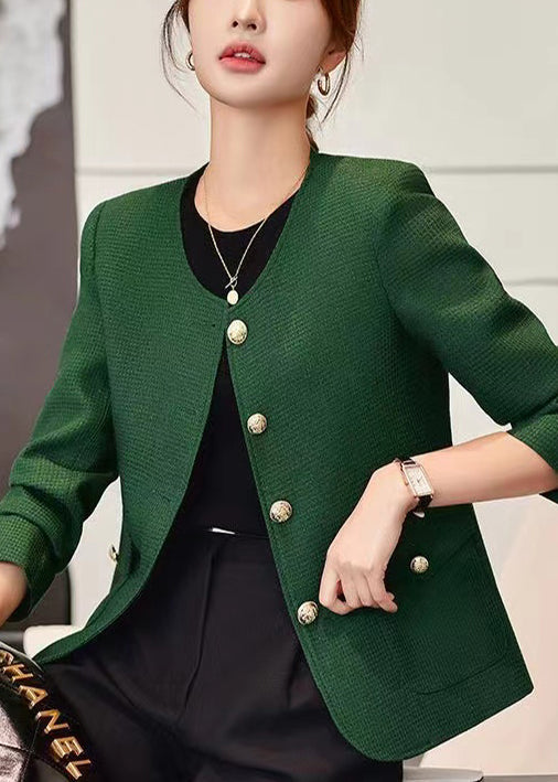 Luvik | Mørkegrønn O-hals Guld-knappet Bomullsjakker