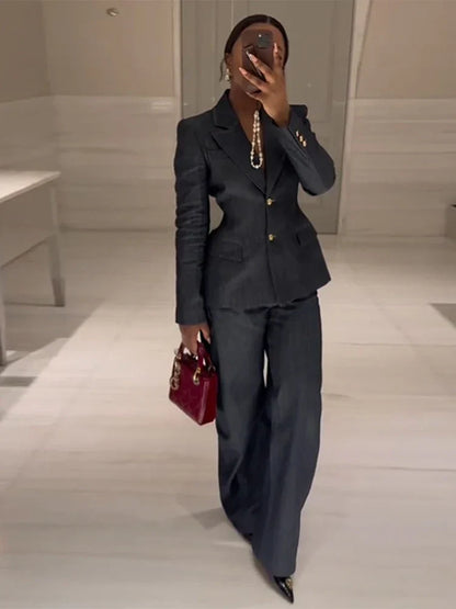 Luvik | Takki Korkeavyötäröiset Farkut Toimisto Kaksiosainen Puku