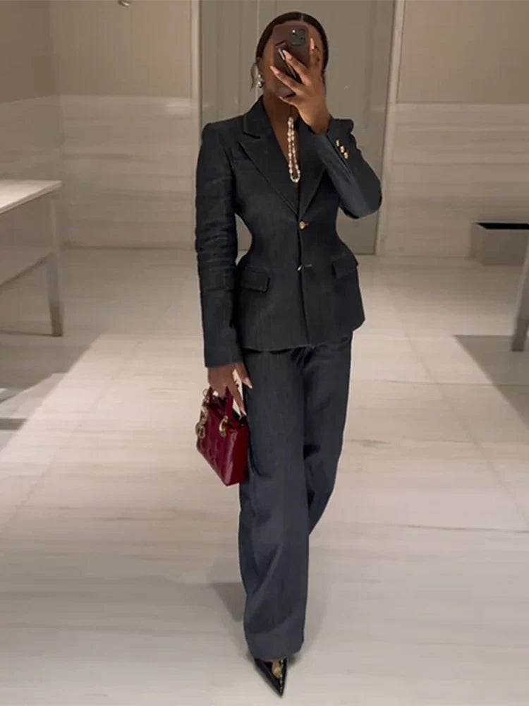 Luvik | Takki Korkeavyötäröiset Farkut Toimisto Kaksiosainen Puku