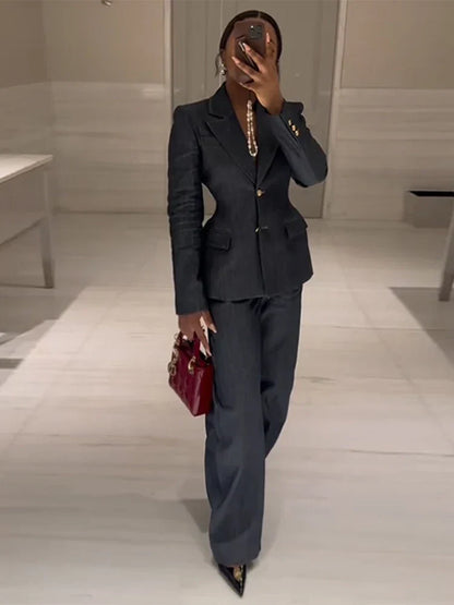 Luvik | Takki Korkeavyötäröiset Farkut Toimisto Kaksiosainen Puku