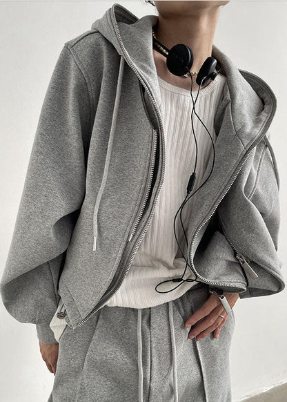 Luvik | Harmaa tilkkutakki hupulla, jossa on kahden palan efekti vetoketjulla