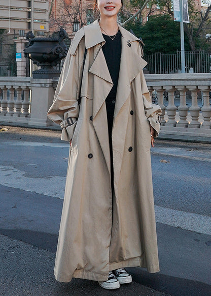 Luvik | Khaki Peter-Pan-kaulus Taskut Solmittava Raita Puuvilla Pitkät Takit