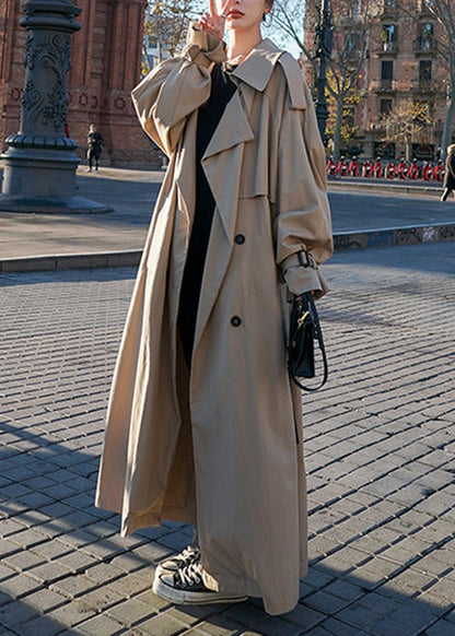 Luvik | Khaki Peter-Pan-kaulus Taskut Solmittava Raita Puuvilla Pitkät Takit