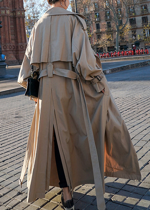 Luvik | Khaki Peter-Pan-kaulus Taskut Solmittava Raita Puuvilla Pitkät Takit