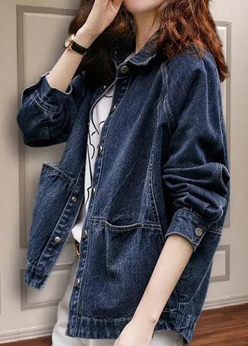 Luvik | Denim-patchwork-jakke med Peter Pan-krage og mørkeblå lommer