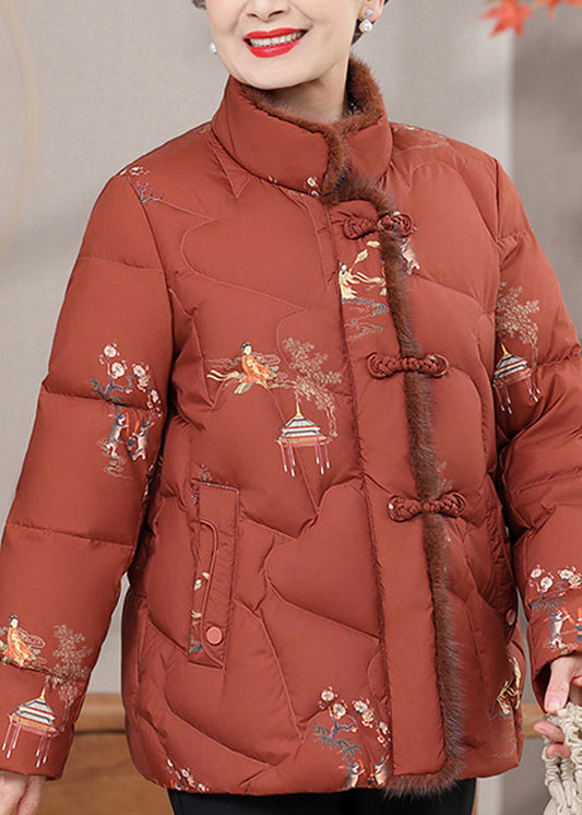 Luvik | Lämpimät talvitakit ohuesta puuvillasta painetulla napilla oranssilla tekoturkistakilla