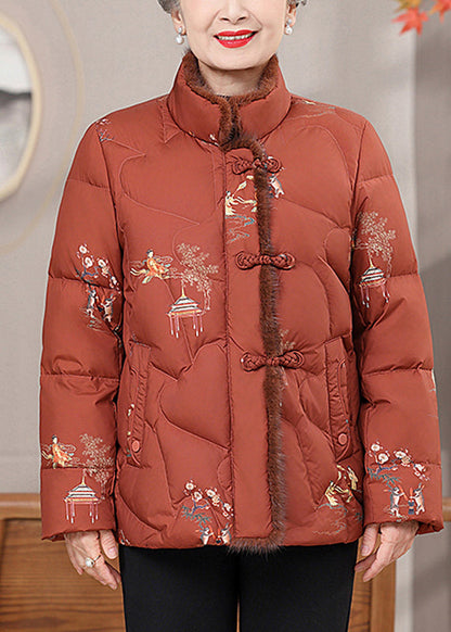 Luvik | Lämpimät talvitakit ohuesta puuvillasta painetulla napilla oranssilla tekoturkistakilla