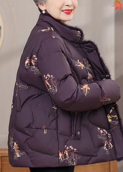 Luvik | Lämpimät talvitakit ohuesta puuvillasta painetulla napilla oranssilla tekoturkistakilla