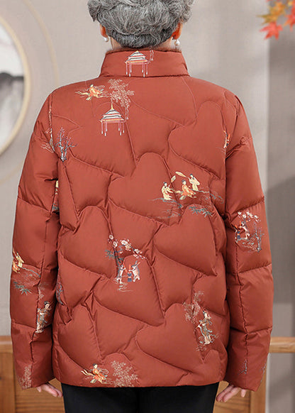 Luvik | Lämpimät talvitakit ohuesta puuvillasta painetulla napilla oranssilla tekoturkistakilla