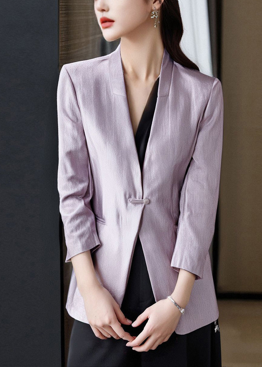 Luvik | Lila V-Decolleté Napit Taskut Puuvilla Takit Hihnat Rannekkeet