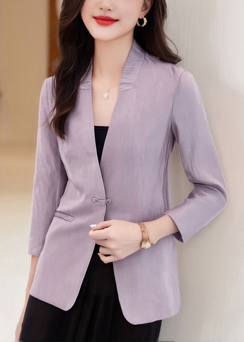 Luvik | Lila V-Decolleté Napit Taskut Puuvilla Takit Hihnat Rannekkeet