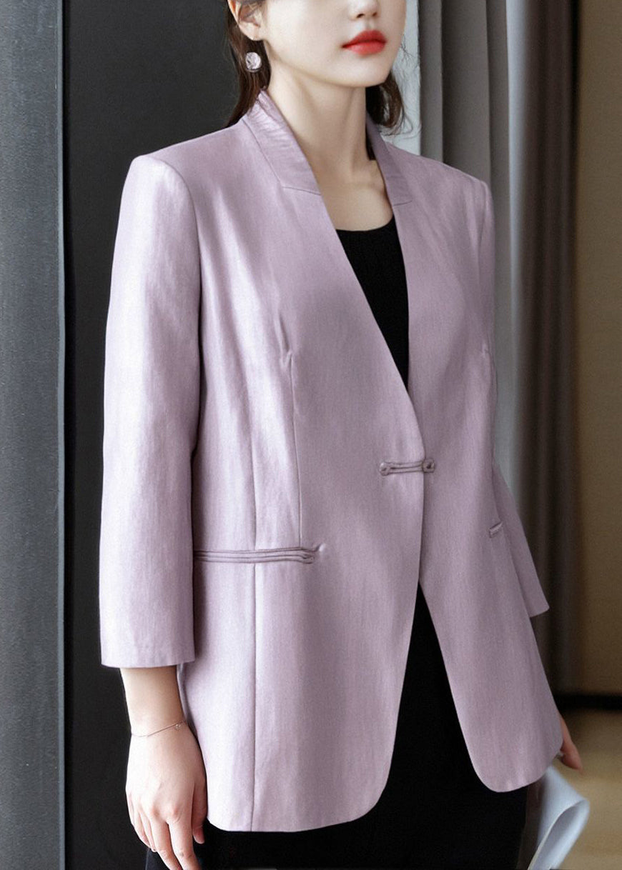 Luvik | Lila V-Decolleté Napit Taskut Puuvilla Takit Hihnat Rannekkeet