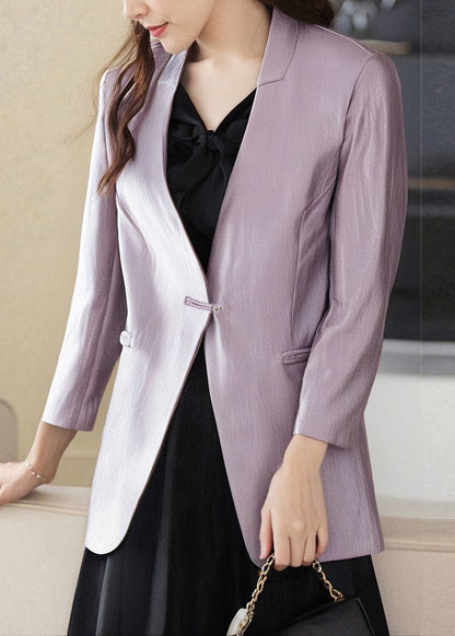 Luvik | Lila V-Decolleté Napit Taskut Puuvilla Takit Hihnat Rannekkeet