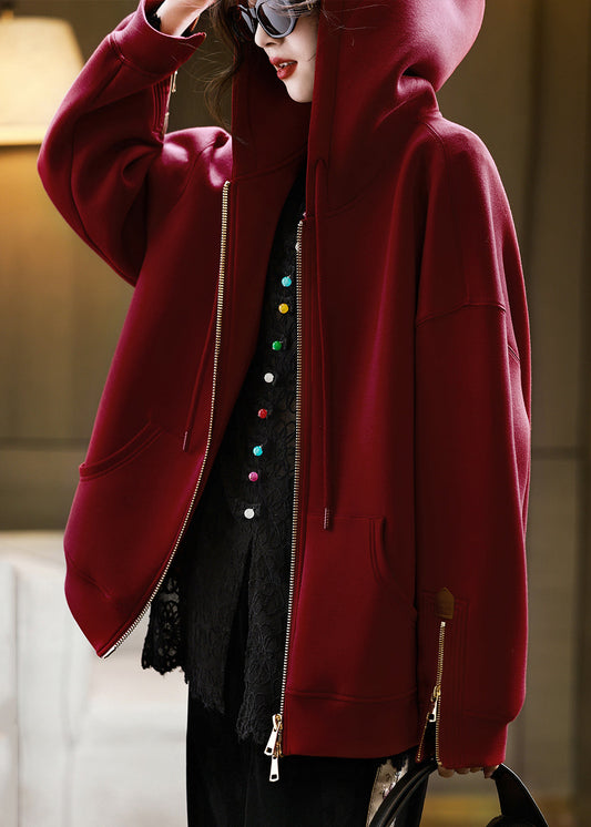 Luvik | Puuvillainen punaista hupparia, jossa vetoketju ja taskut