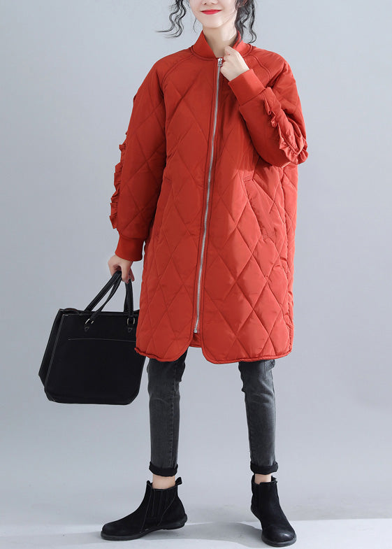 Luvik | rød parka for motebevisste store størrelser for kvinner, med høy krage, jakker & kapper, luksuriøse volangcaper