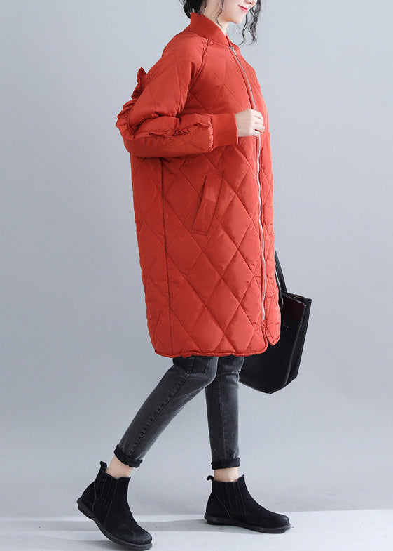 Luvik | rød parka for motebevisste store størrelser for kvinner, med høy krage, jakker & kapper, luksuriøse volangcaper