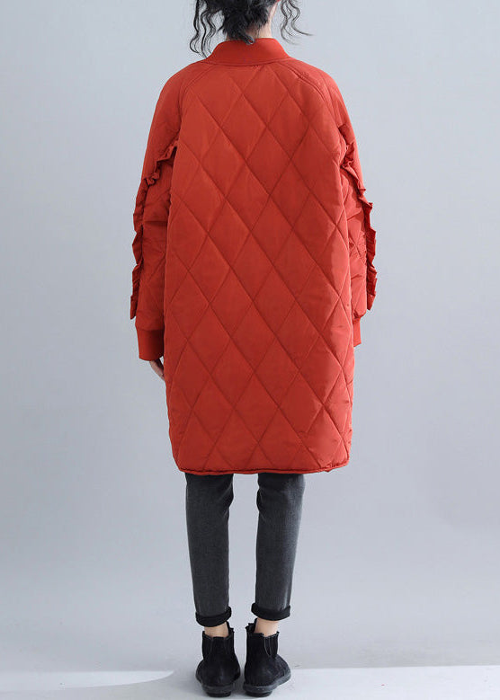 Luvik | rød parka for motebevisste store størrelser for kvinner, med høy krage, jakker & kapper, luksuriøse volangcaper