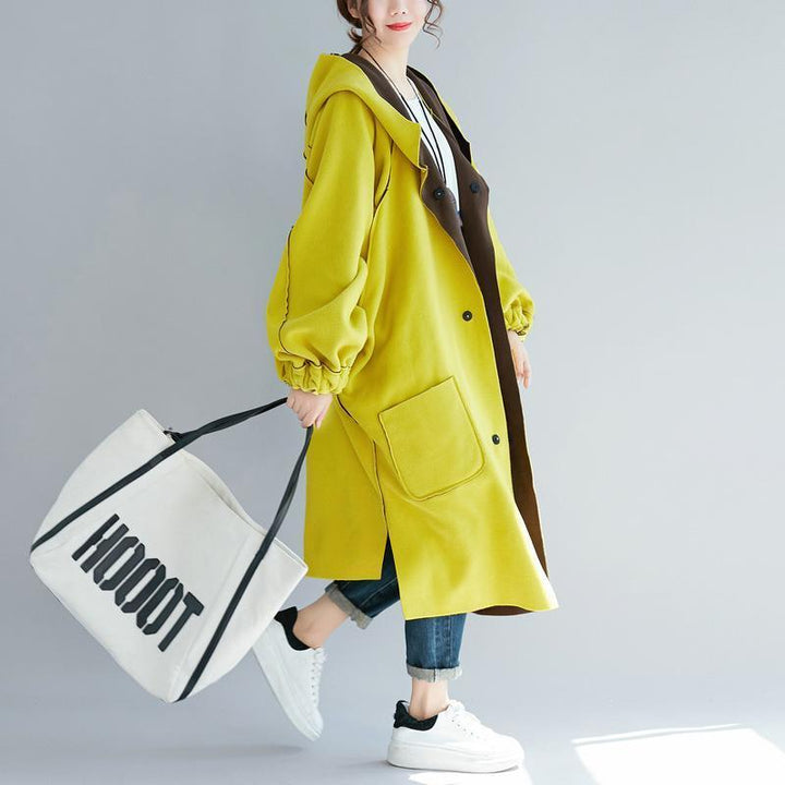 Luvik | trendy gul parka for damer i store størrelser med hette jakke to bruksalternativer vinterjakke stilren low high vinterjakker