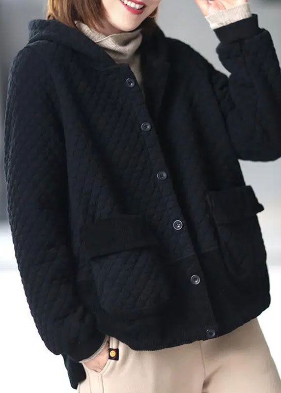 Luvik | Paksut mustat ruudulliset puuvillatakit hupulla, pitkät hihat ja taskut