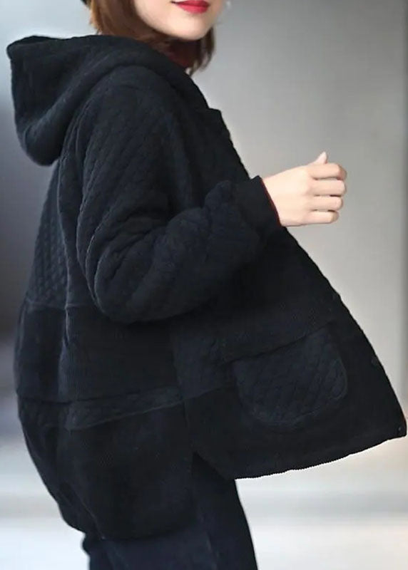 Luvik | Paksut mustat ruudulliset puuvillatakit hupulla, pitkät hihat ja taskut