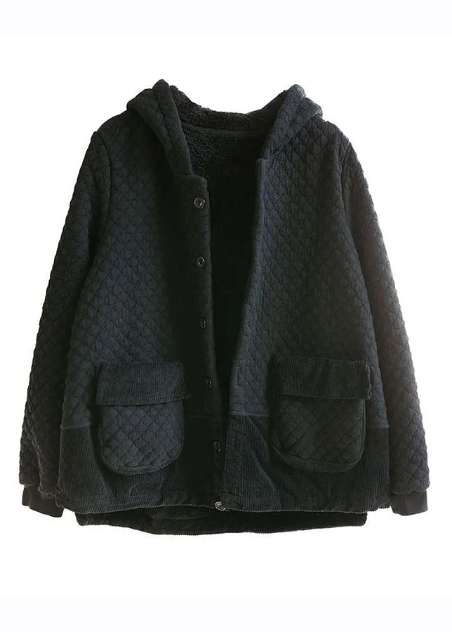 Luvik | Paksut mustat ruudulliset puuvillatakit hupulla, pitkät hihat ja taskut