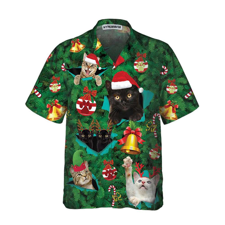 Luvik | Julekatt Hawaii-skjorte, Morsom julekatt-skjorte, Beste gave til jul