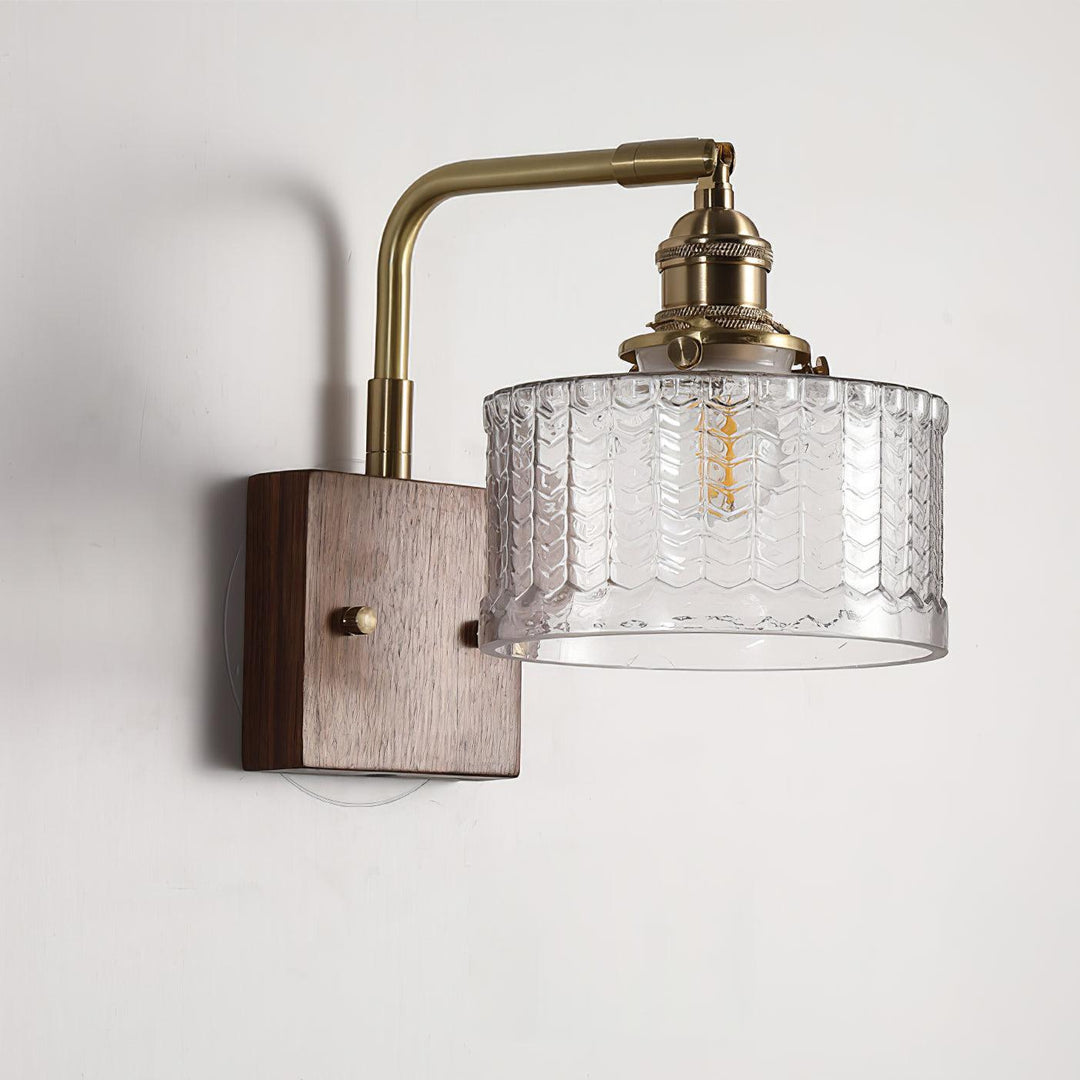 Rustikk Grønn Glassvegglampe med Trebase | Luvikno