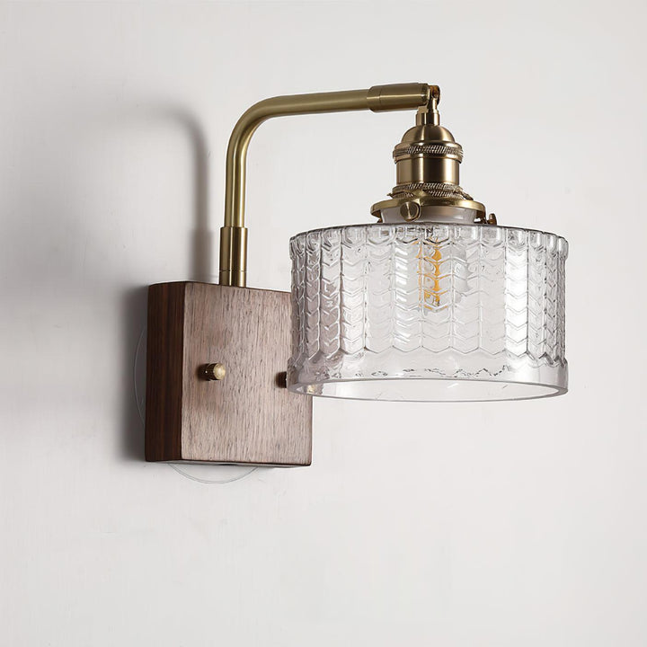 Rustikk Grønn Glassvegglampe med Trebase | Luvikno