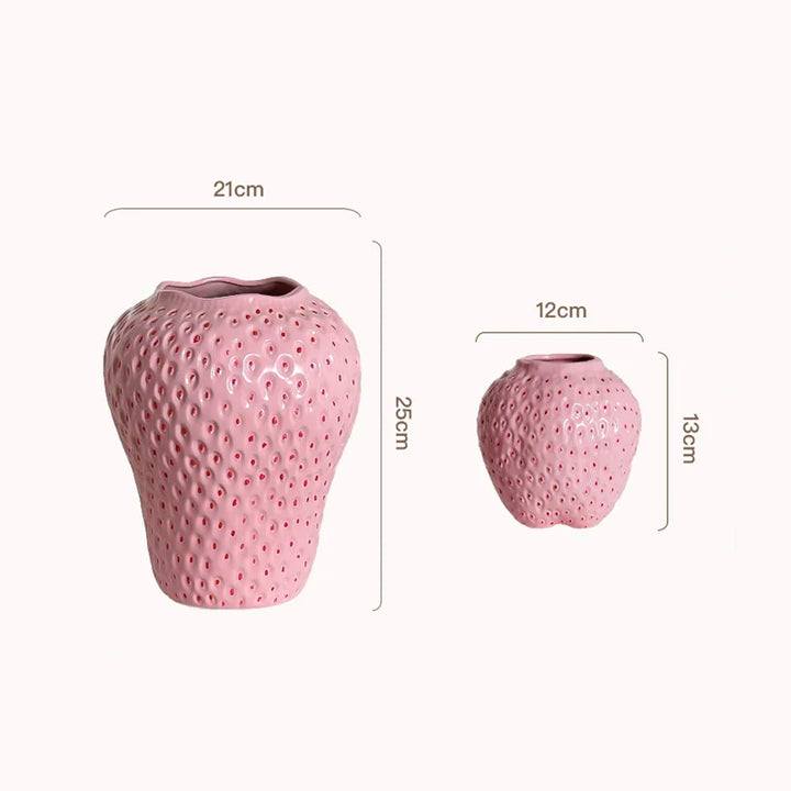 Keramisk vase i jordbærdesign, dekorativ blomsterkrukke for stue og kjøkken | Luvikno