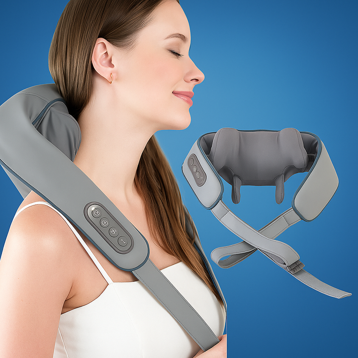 RelaxaPro | Shiatsu nakkemassasje – Varmeavlastning – Trådløs design – Ideell for kontor- og hjemmebruk Luvikno